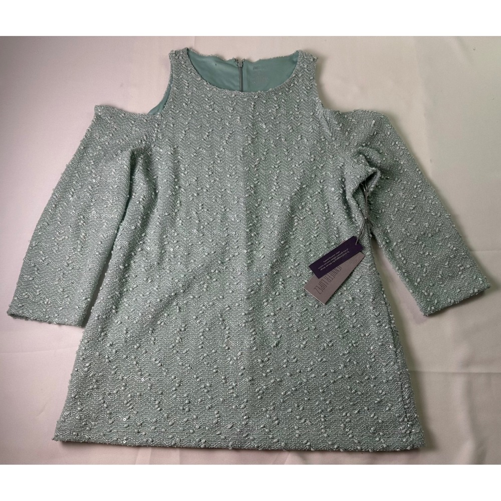 NWT Jennifer Lopez JLO Cold Shoulder Top Sz L Icy Romance Aquifer Green Sparkle